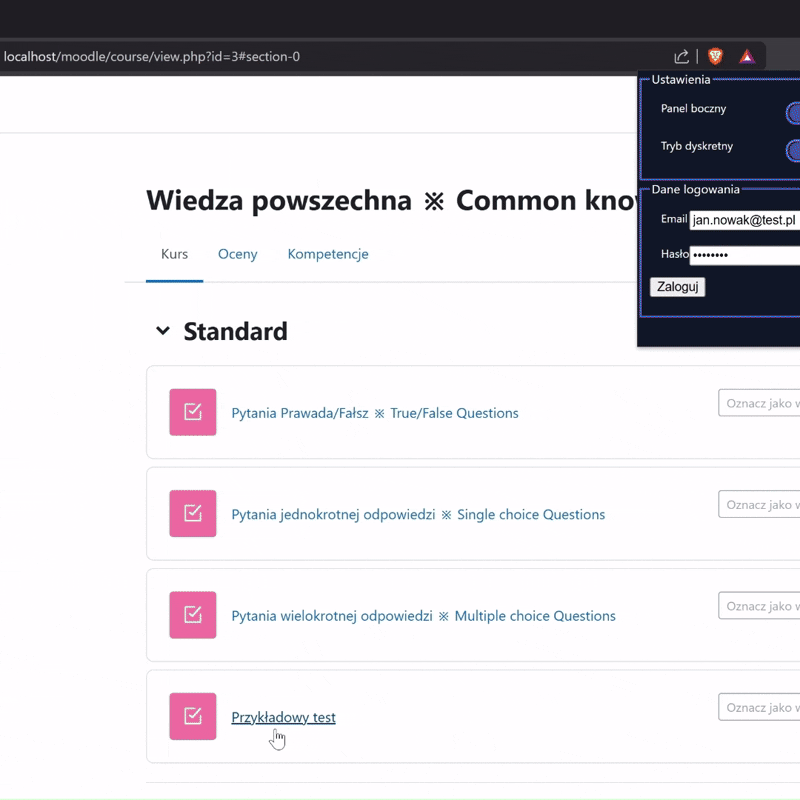 Działanie wtyczki